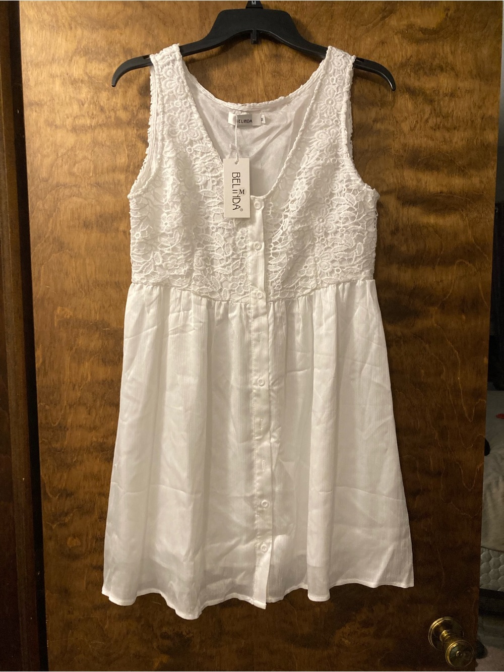 White Lace Button-Front Midi Dress